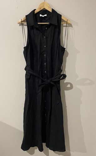 Witchery Black Linen Sleeveless Shirt Dress Size 16 Excellent Condition - Picture 5 of 16