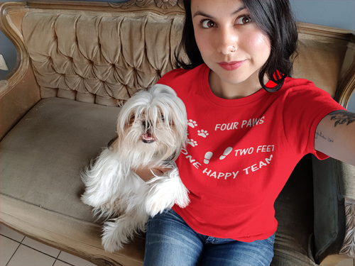 Shoebob Four Paws Two Feet One Happy Team T-shirt Dog Lovers top Dog Walkers tee - Picture 3 of 17