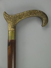 Brown Round Wooden Walking Stick Cane New Vintage Brass Derby Golden Head Handle