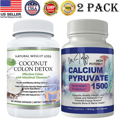 Coconut Colon Detox Cleanser & Calcium Pyruvate Weight Loss Dietary Supplements