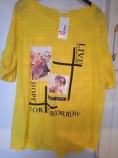  Damen Bluse, Fischerhemd, Longbluse, Tunika, 40 42 44 gelb Made in Italy, Neu