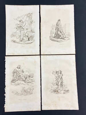 4 Gravuren Anfang XIX Darstellend Jason Amphion Ceres & Jupiter, Flora & Zefir