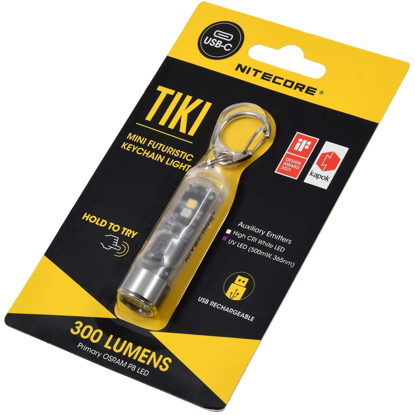 Lampe torche porte-clés Nitecore TIKI - 300 lumens, avec UV, micro-USB