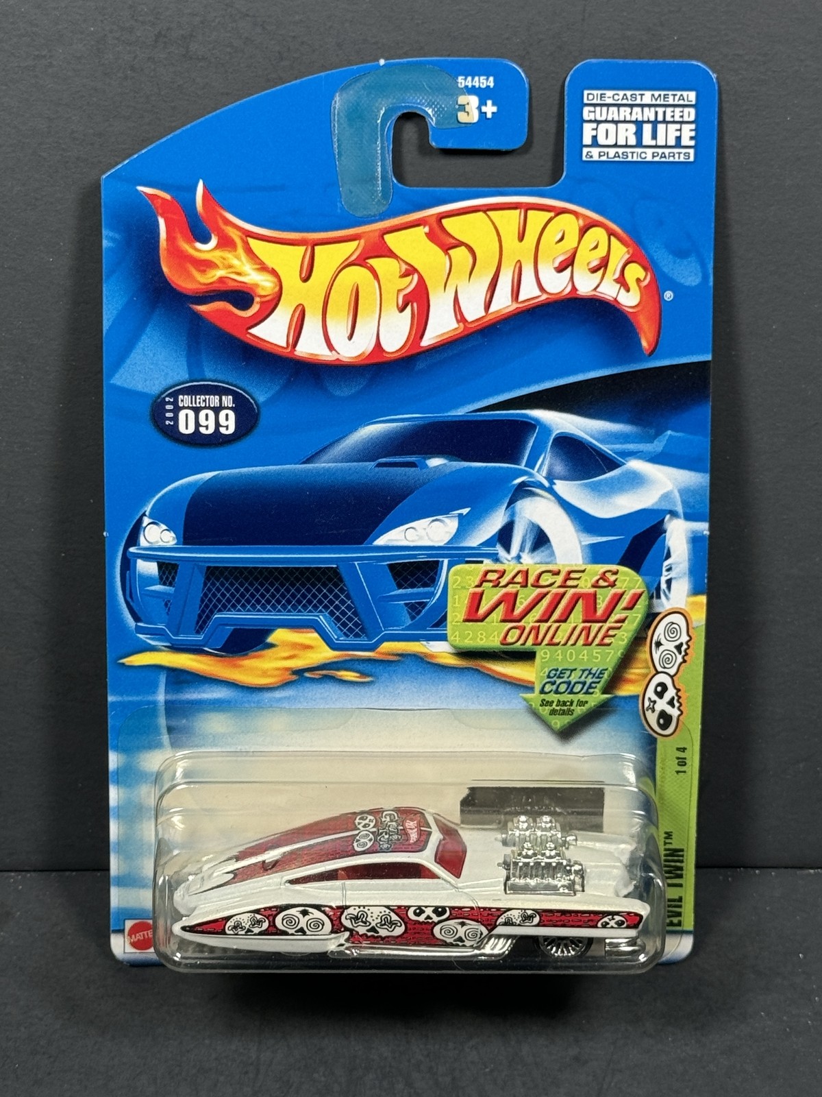 HOT WHEELS 2002 Evil Twin 1/4, White, Grave Rave, #099