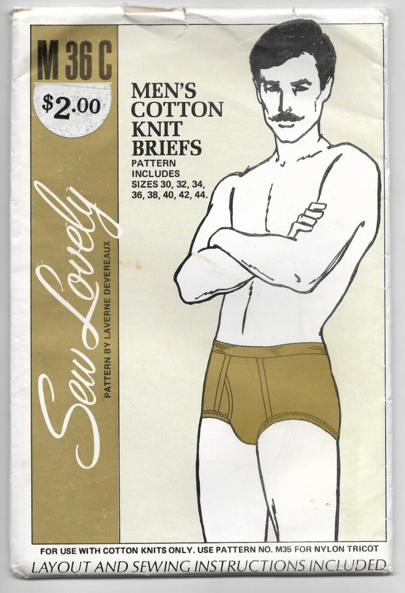 Vtg Sew Lovely Mens Cotton Knit Briefs Underwear Pattern M36C Sz 30 44