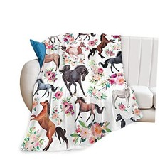 Horse Blanket for Girls Beautiful Horse with 40"x50" Floral White Horses