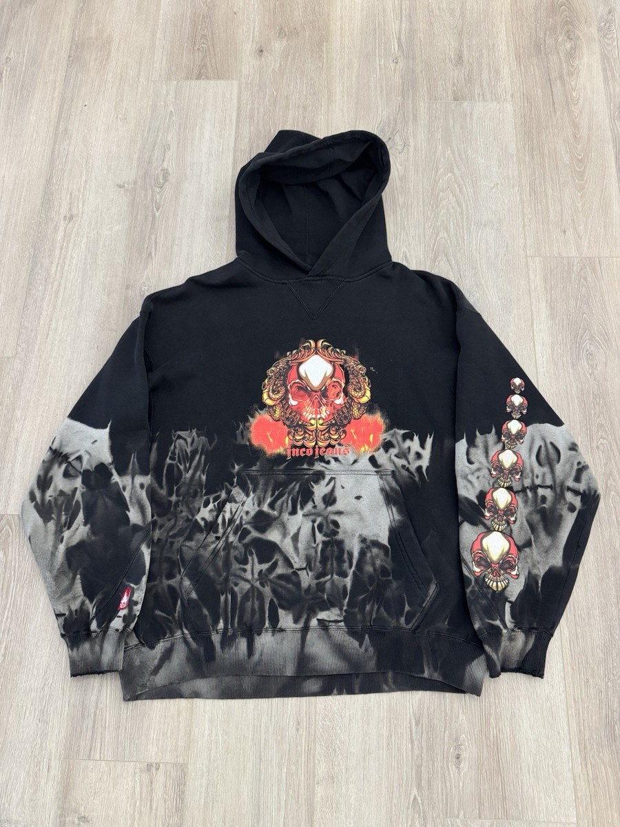vintage Y2K JNCO Jeans Skull Graphic Hoodie sz L 2000s Sunfaded