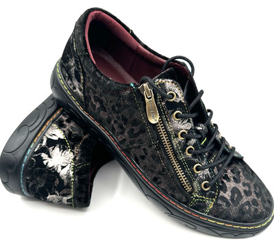 L Artiste Spring Step Danli Cheeta Womens 40 Black Leopard Floral Leather Shoes