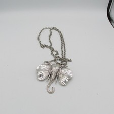 Vintage Elephant Head Chain Belt Silver Tone Metal L XL 48 in Adjustable