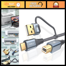 6.6FT USB-A/C to USB-B Printer Cable, Braided High Speed for HP Canon Dell Epson