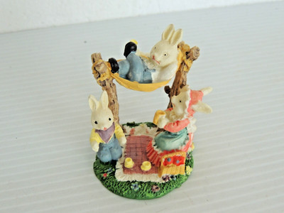 Resin Easter Bunny Figurine COUPLE PICNIC HAMMOCK   VILLAGE PEOPLE