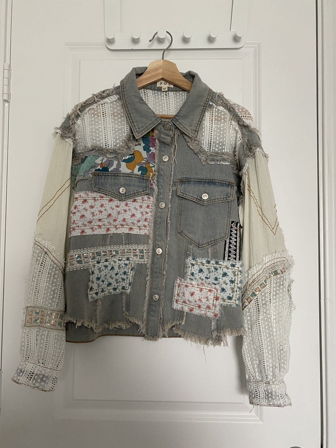 POL Denim Jacket Women's M Patchwork Embroidered … - image 1