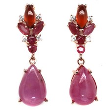 925 Sterling Silver 9 x 14 MM. Red Ruby Hessonite Garnet Zorcon Earrings