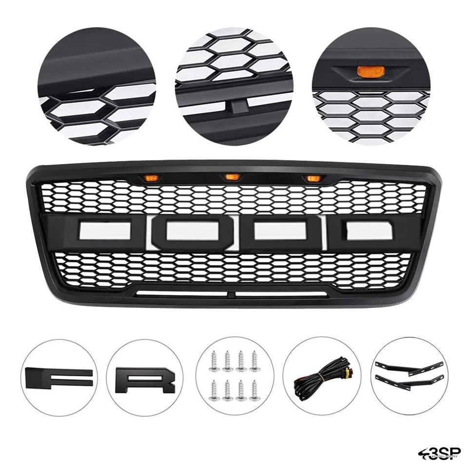 Para Ford F-150 F150 2004-2008 parachoques capó parrilla malla estilo Raptor negro Foto 3 de 4