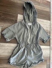 Zara Girls Green Zip Up Hoodie 7 Romper One Piece Shorts Hood