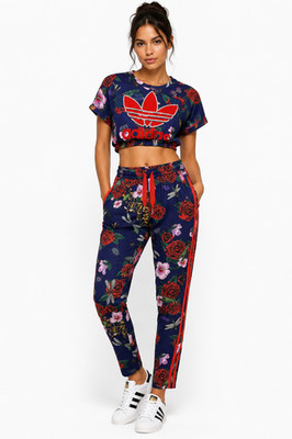 adidas Originals x Rita Ora 2pc Floral Crop Top Track Pants Set S Roses Trefoil