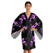 Kimono Robe, Purple Floral Design, Japanese Style Bathrobe, Spa Boho Robe