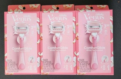 (3) Gillette Venus ComfortGlide White Tea Shaving Razors & Cartridges