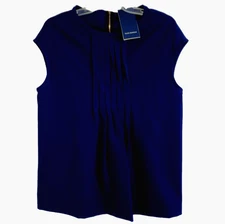 PIAZZA SEMPIONI XL Dark Blue Whimsical Pleated Sleeveless Stretch Top 48 Italy i