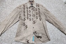 Roar Shirt Mens MEDIUM Long Sleeve Button Up Western Embroidered Cowboy Brown 