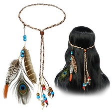 obmwang Boho Feather Headbands Indian 1 Count Pack of 1 , Colorful