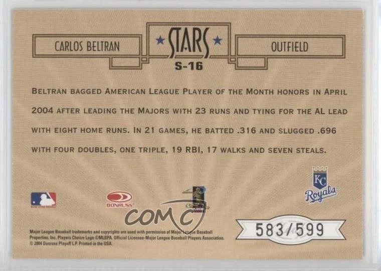 2004 Leaf Certified Cuts Stars /599 Carlos Beltran #S-16 - Image 2 of 2