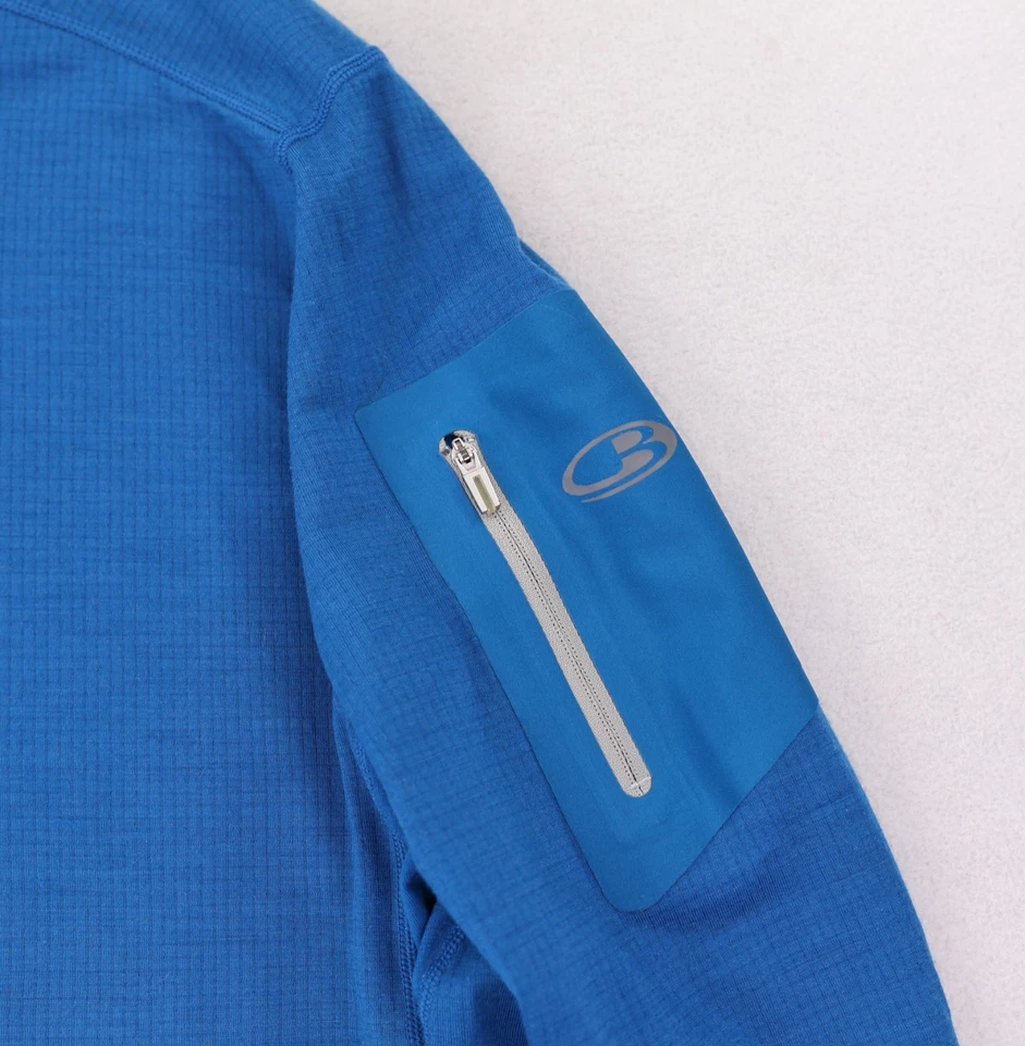 Pullover Icebreaker Merino 1/4 Cremallera Con Capucha Para Hombre Grande Capa Media Azul Tejido Bolsillo Foto 3 de 4