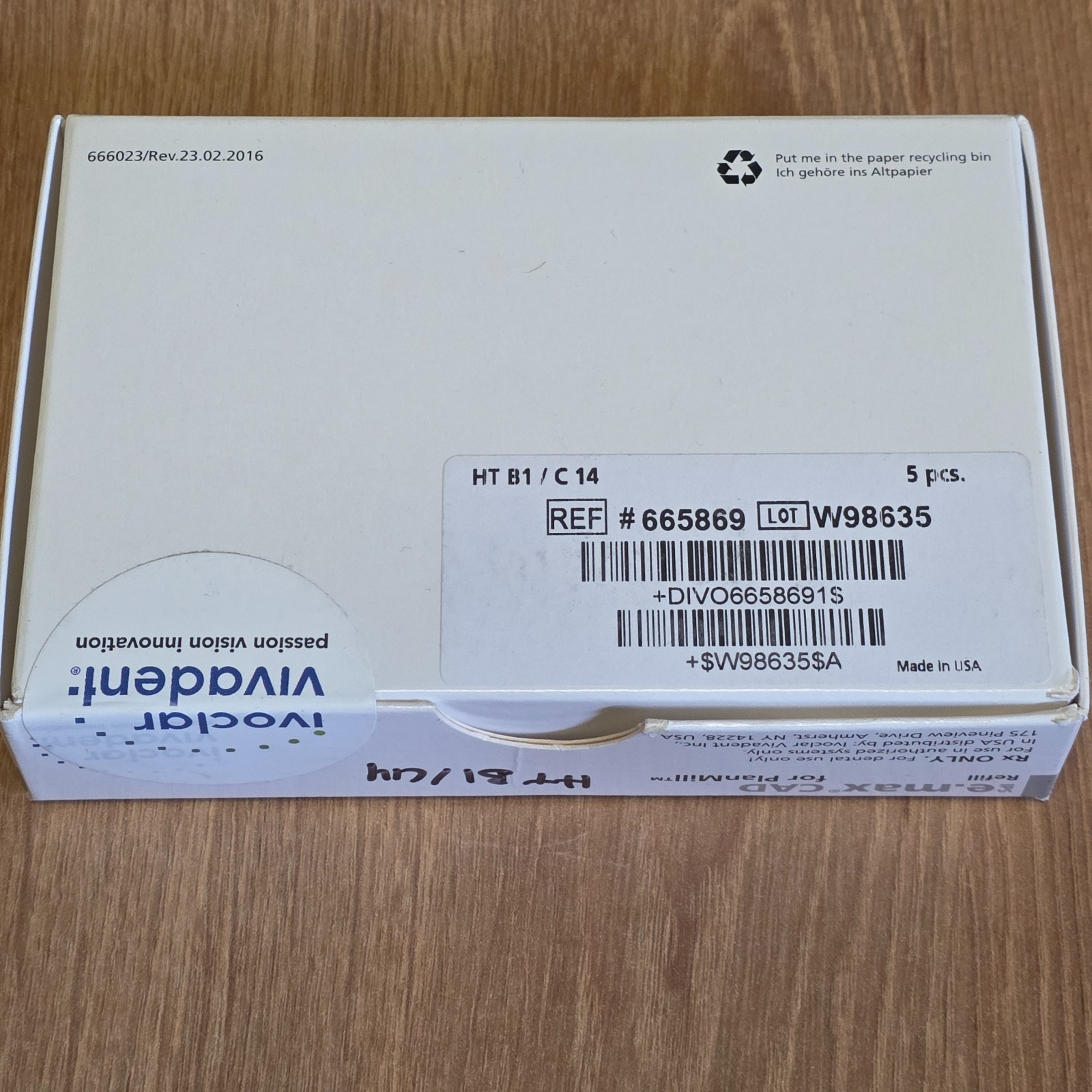 Ivoclar Vivadent IPS EMAX CAD Planmill | HT B1 / C14 | 5 Blocks - New & Sealed
