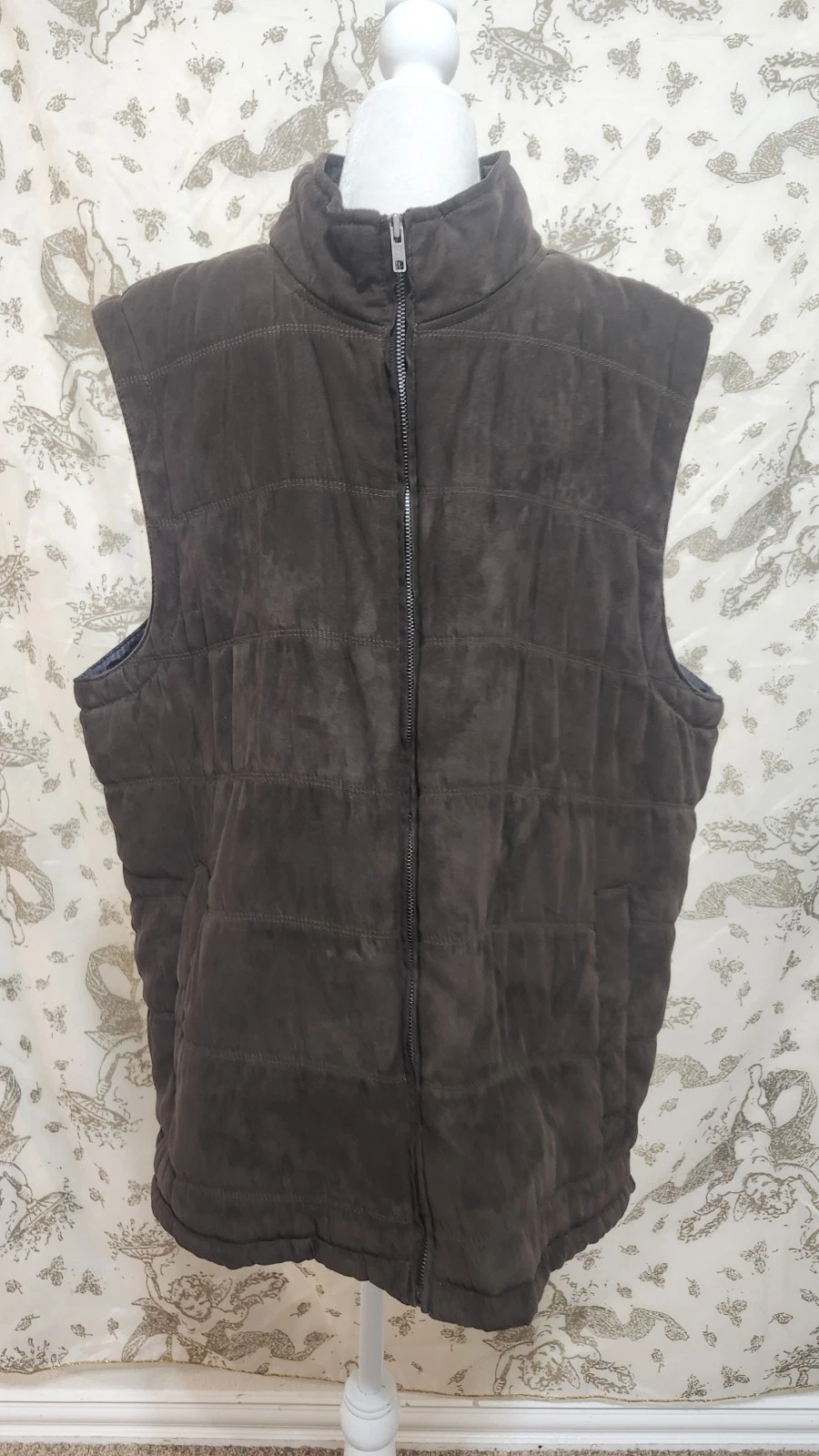Taso elba dark brown quilted zip up vest xxl