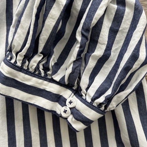 Anthropologie Poplin Puff Sleeve Top Womens Medium Navy Stripe - Imagen 7 de 13