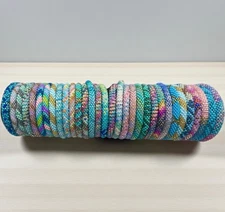 6-Pieces-Random Mix of Nepal Glass Seed Beaded Roll-On Bracelets-BLUES
