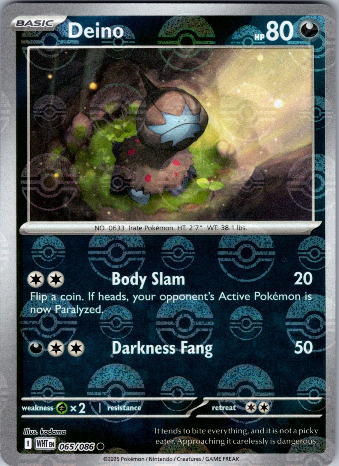 Deino (Poke Ball Pattern) 065/086 Common Holo SV: White Flare NM