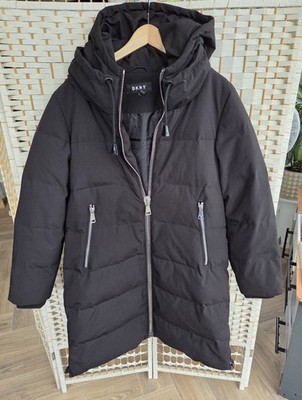 DKNY schwarzer wattierter gefütterter Daunenmantel Jacke, Größe M 10