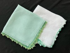 Estate Sale Vintage Hankies Lot 2 Green Tatting Crochet Granny Chic