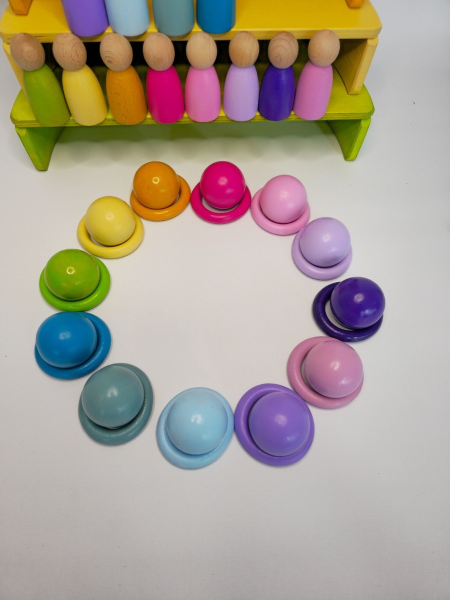 Wooden Pastel Rainbow Stacker Toy | Grimms Style Montessori