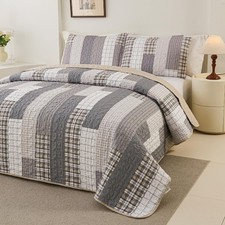 Floral Patchwork Quilt Set King Size 3 Pieces,Boho Soft Microfiber Quilt Ligh...