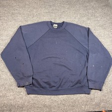Vintage Tultex Sweatshirt Mens 2XL Blue Raglan Blank Distressed Made in USA 90s