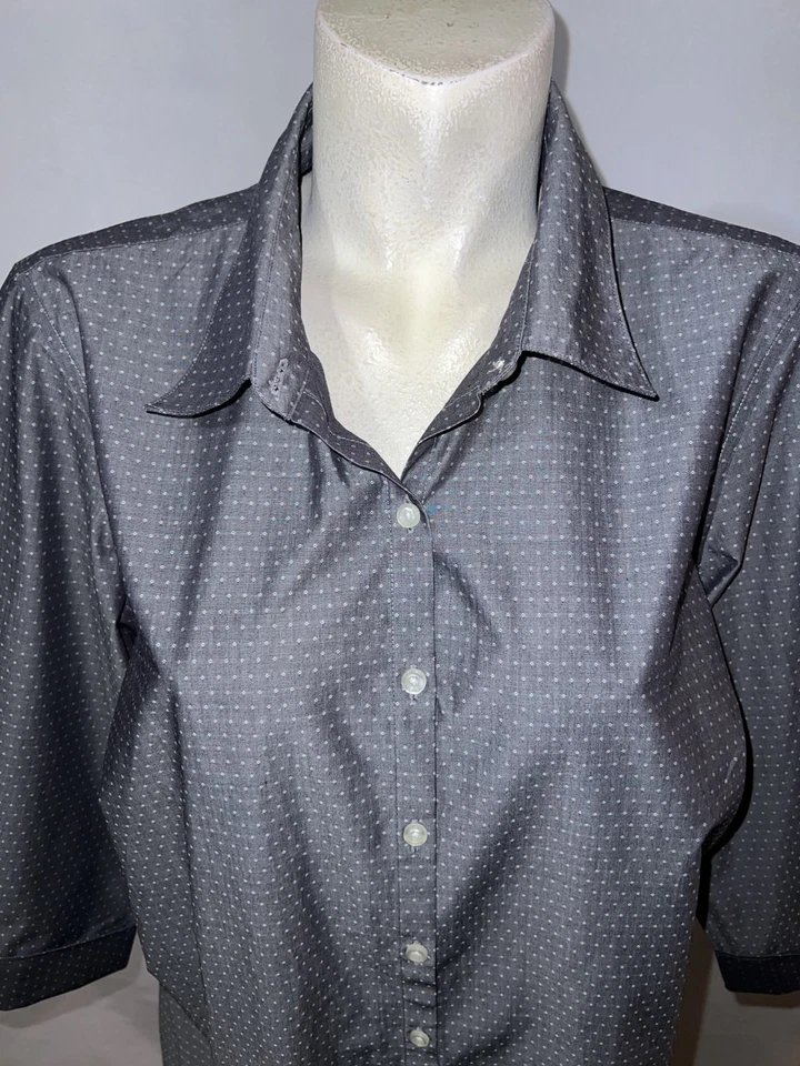 Camisa Lands’ End Top Para Mujer Talla 18W Negro Gris Diseño de Lunares Abotonada Manga 3/4 Foto 2 de 4