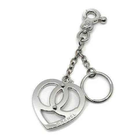 CHANEL Keychain Key Ring Coco Mark Heart White Silver Women's Total length 13cm - Picture 4 of 6