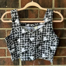 Md VTG Mickey & Co Gingham Cropped Tank Top Disney Y2K Cottagecore Kawaii Rare