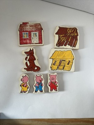 1990s 3 Little Pigs Their Homes Wolf STORY SET Judy Company Storytelling Blocks