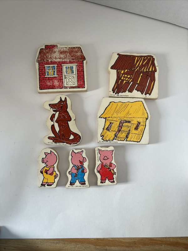 1990s 3 Little Pigs Their Homes Wolf STORY SET Judy Company Storytelling Blocks