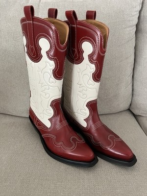 GANNI Red White Western Boots