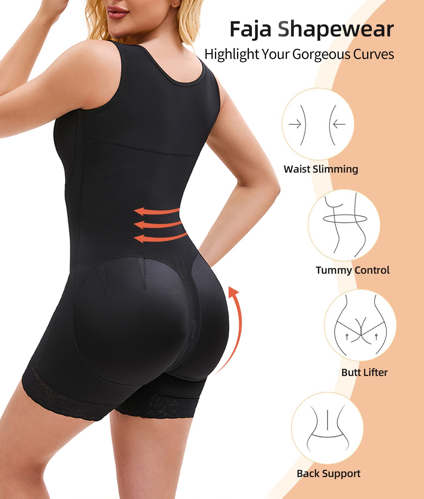 Women's Tummy Control Shapewear Jumpsuit Post Surgery Full Body Shaper Butt Lift-image