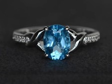 Blue Topaz Gemstone 925 Sterling Silver Women Minimal Ring Duty Free