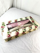 Set Of 4 Vtg Satin Padded Hangers Pink White Clothes Floral Box 15" NOS Lingerie