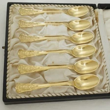 Six Antique Danish Rococo Vermeil Coffee Spoons, Anton Michelson, 90mm, 60g.