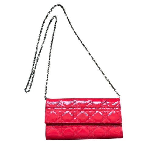 Christian Dior Lady Dior Rendez-Vous Wallet on Chain Red Cannage Patent Leather