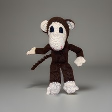 Vtg Monkey Plush Stuffed Animal Crochet Brown Toy Swirl Tail Handmade