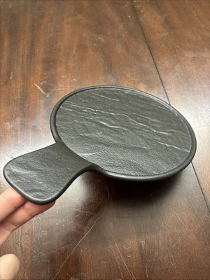 Black Porcelain Slate look Round Serving Dish With Handle 12'' inch X 8.5'' inch